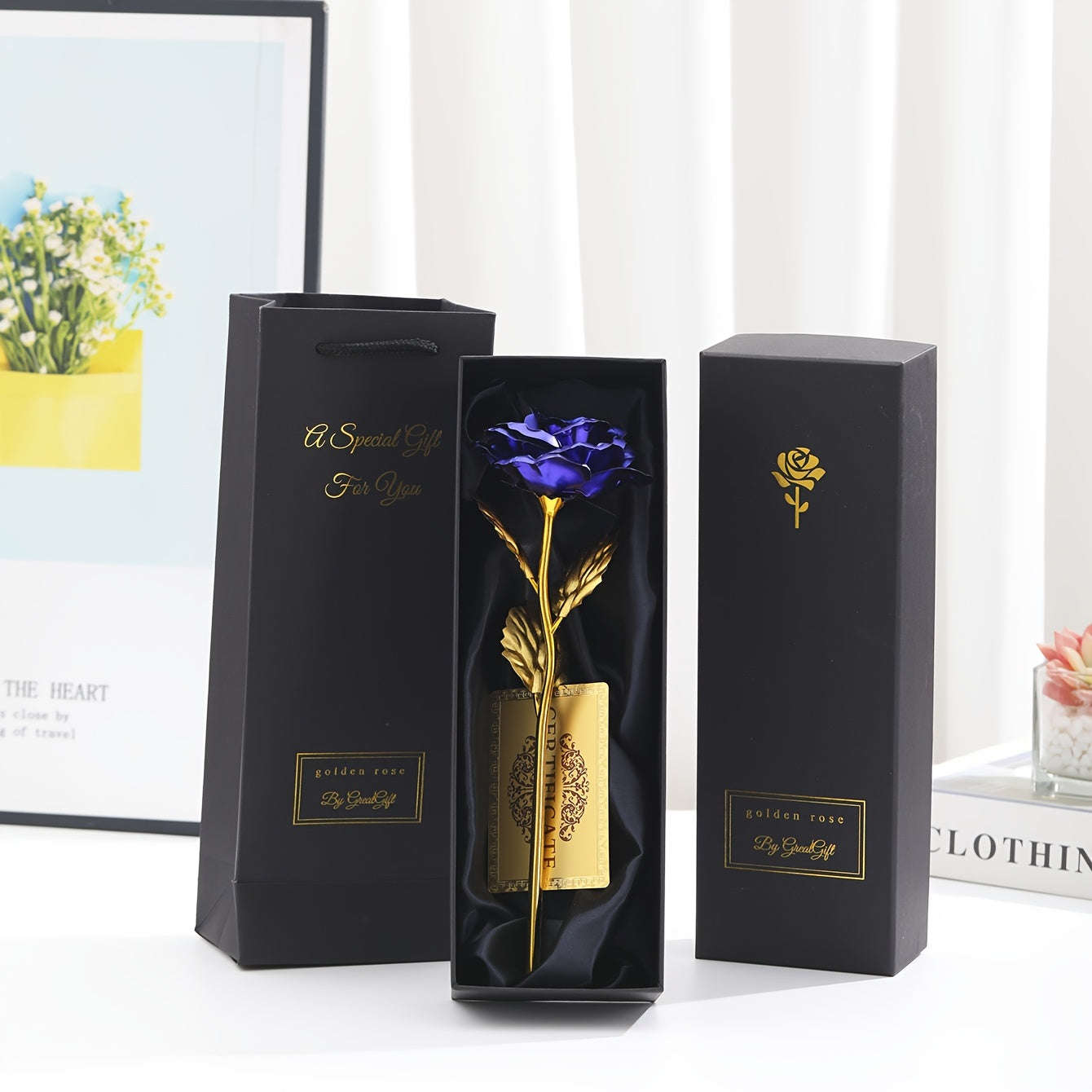 Rose décorative en coffret cadeau – Idée cadeau romantique pour femme – Objet d’ornement élégant