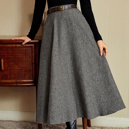 Jupe longue évasée taille haute unie gris chiné pour femme