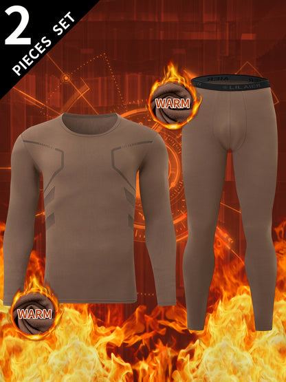 Ensemble Homme Thermique 2 Pièces Manches Longues et Legging Sport Couleur Unie