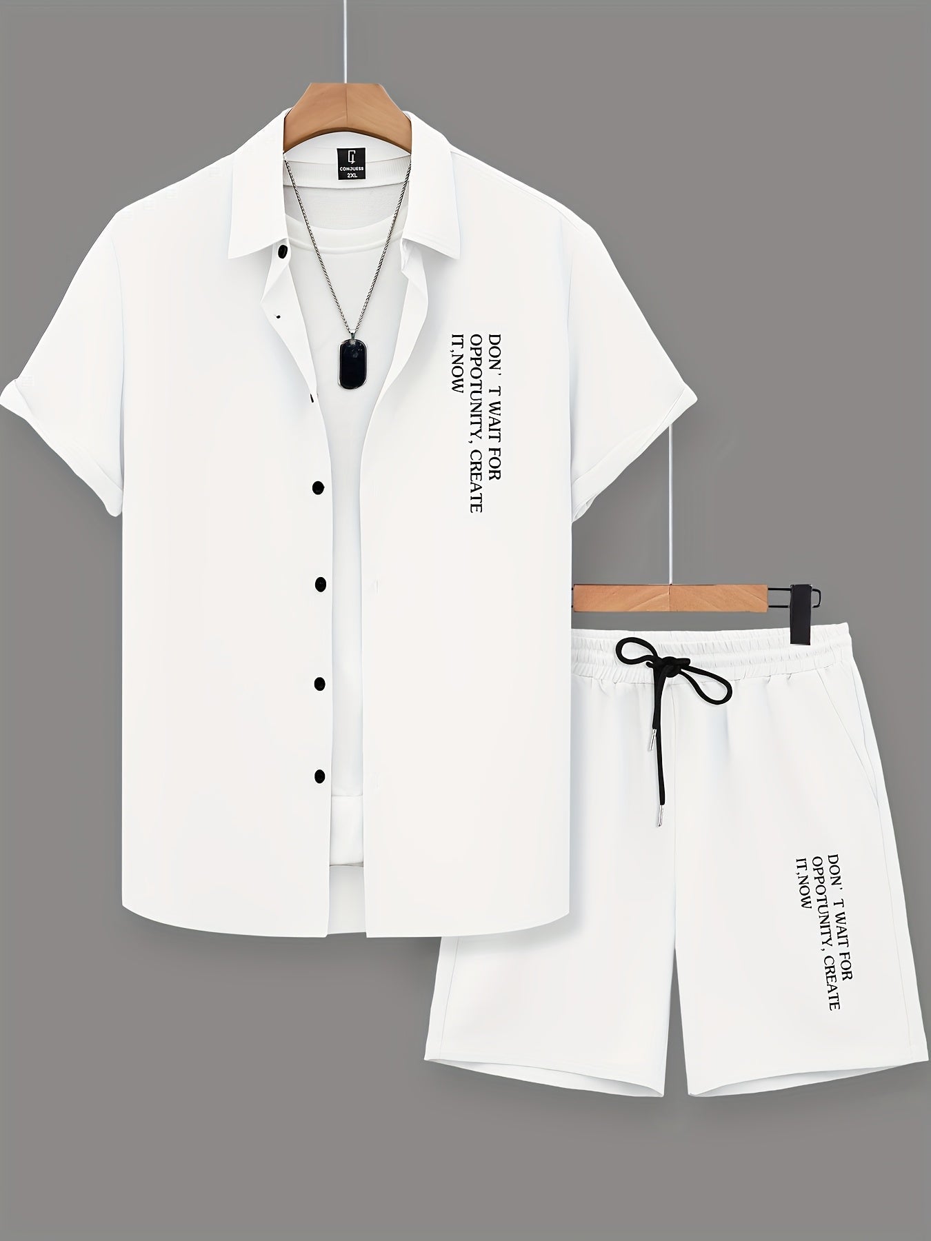Ensemble casual d'été pour homme avec chemise à boutons et short, style urbain citation motivationnelle