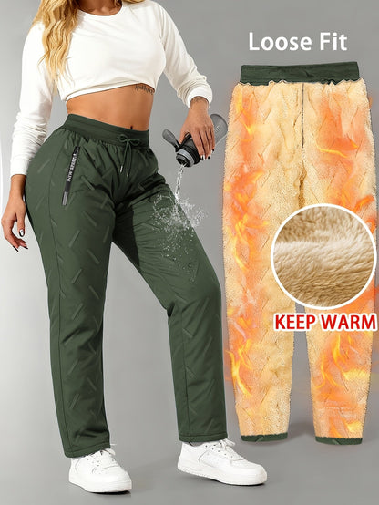 Pantalon de jogging femme doublé polaire chaud à taille élastique