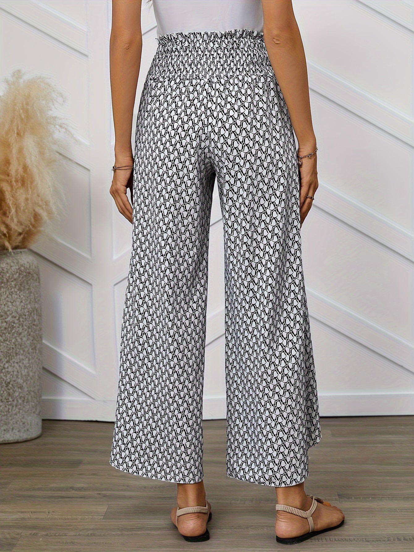 Weite Damenhose im eleganten Stil mit geometrischem Muster für Frühling/Sommer