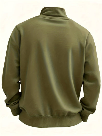 Sweat-shirt Homme Col Montant Zippé avec Poche Poitrine Couleur Unie