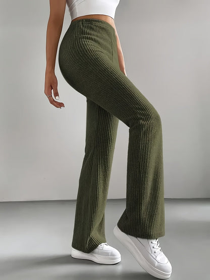 Pantalon côtelé évasé taille haute femme - Noir, Vert kaki, Marron