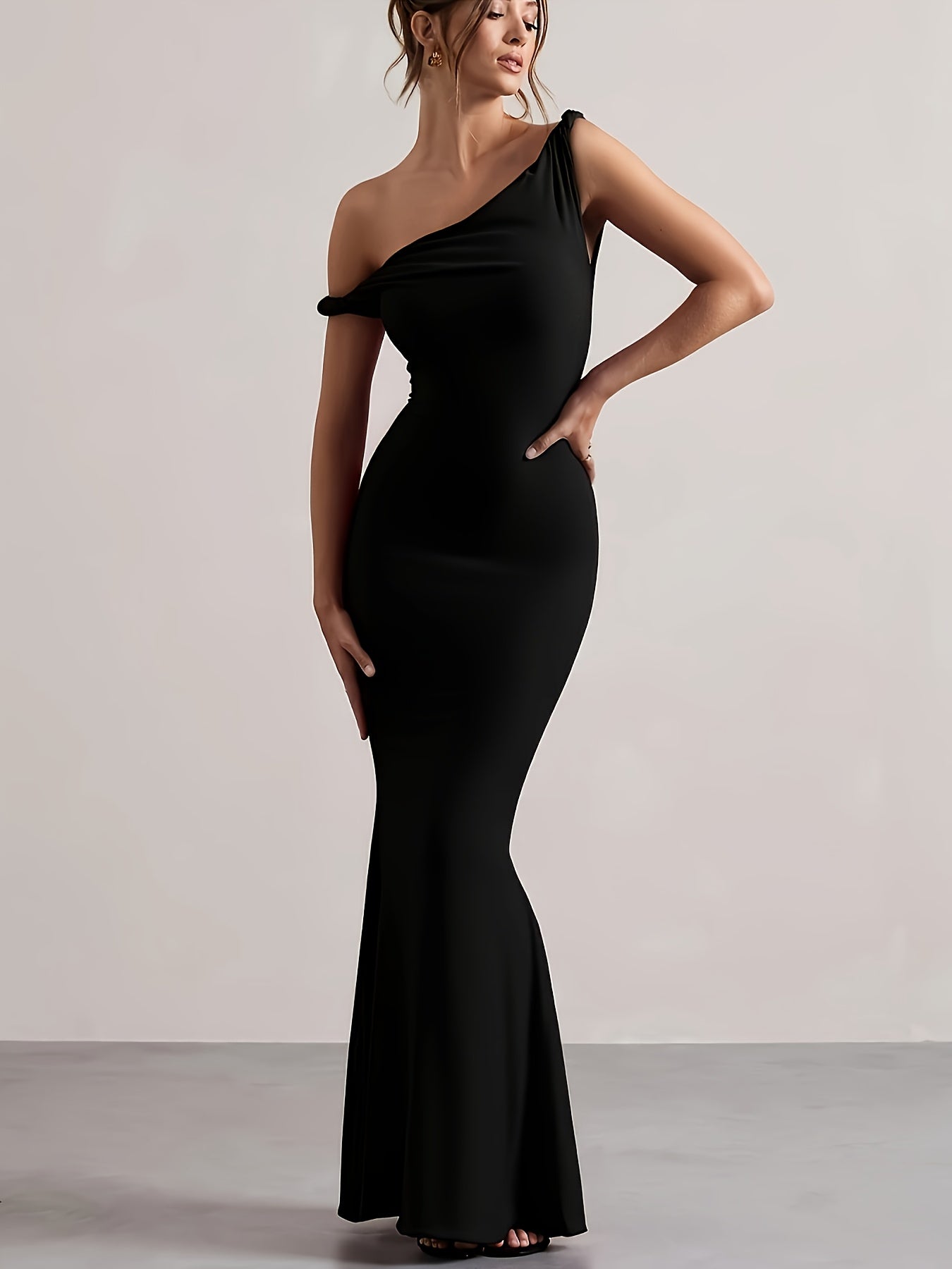 Robe Longue de Soirée Femme Élégante Style Sirène Épaule Dénudée