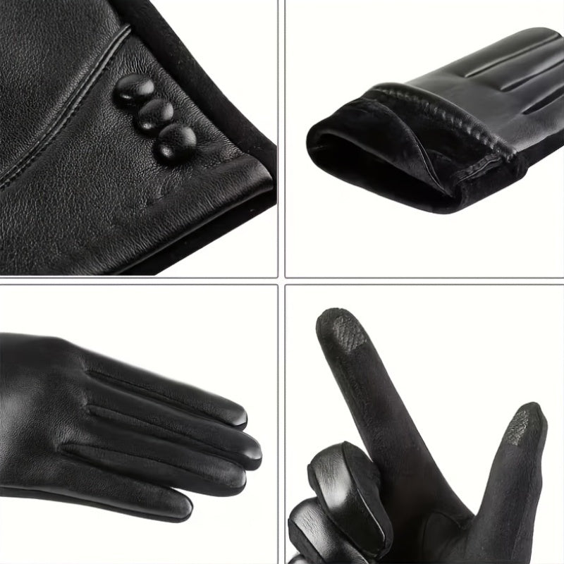 Gants Élégants Noirs avec Détail Boutons pour Femme