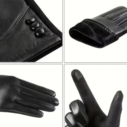 Gants Élégants Noirs avec Détail Boutons pour Femme