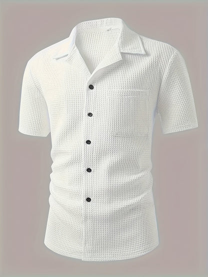 Chemise décontractée homme à manches courtes style resort avec col camp et texture gaufrée