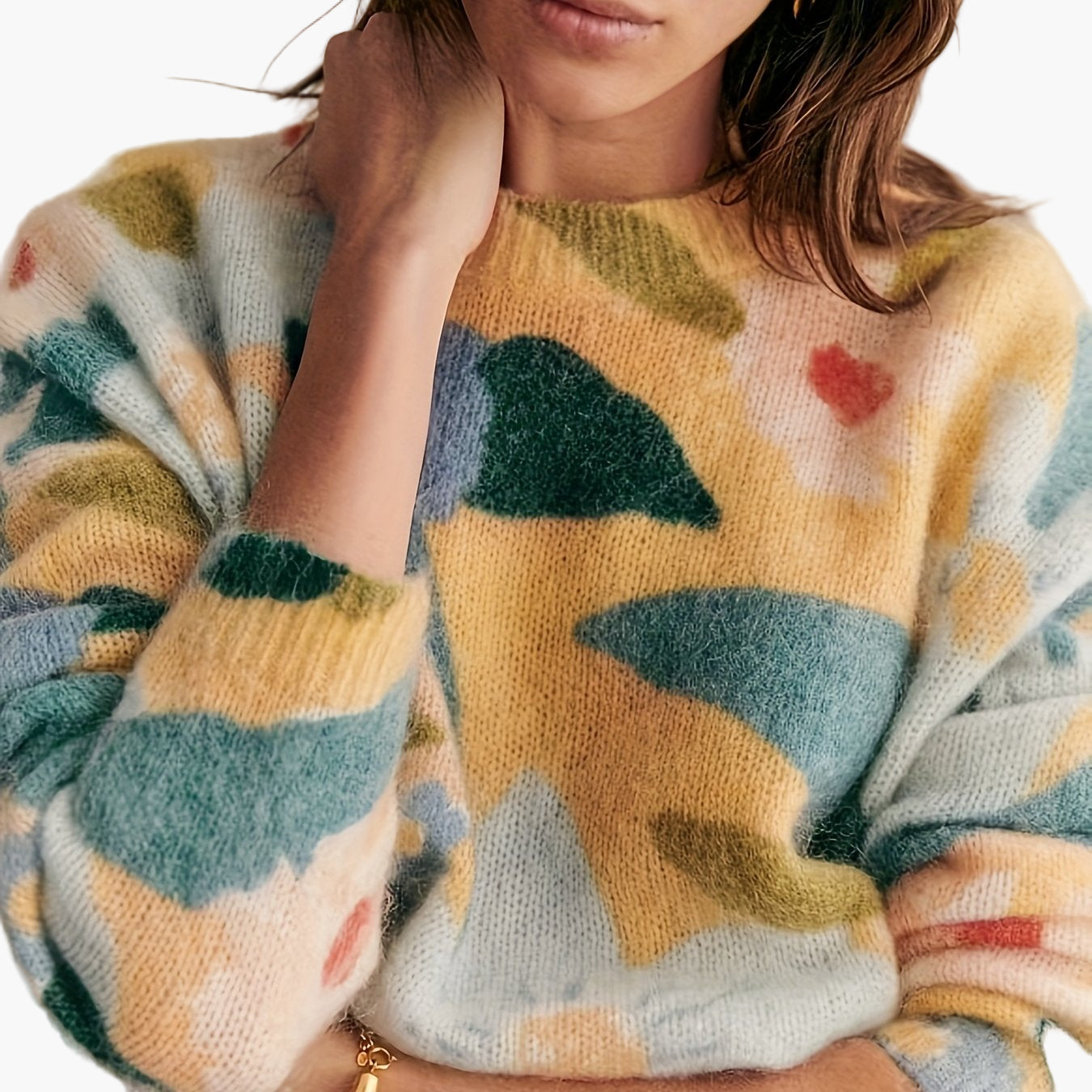 Pull para mujer elegante estilo artístico para otoño/invierno - motivo floral abstracto, corte moderno