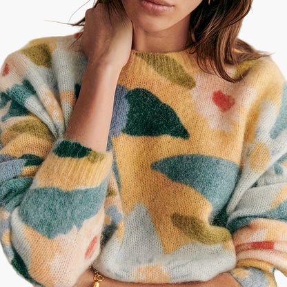 Pull para mujer elegante estilo artístico para otoño/invierno - motivo floral abstracto, corte moderno