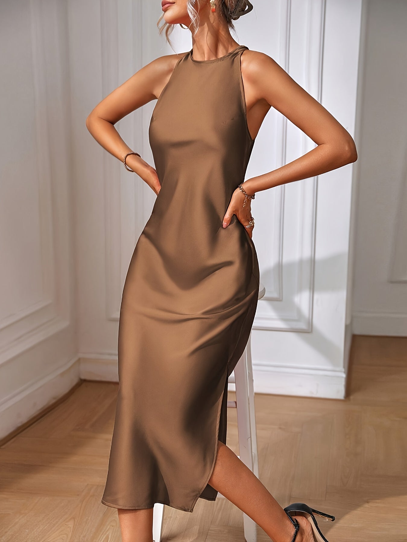 Robe Élégante Femme Coupe Droite Style Décontracté pour Soirée ou Quotidien