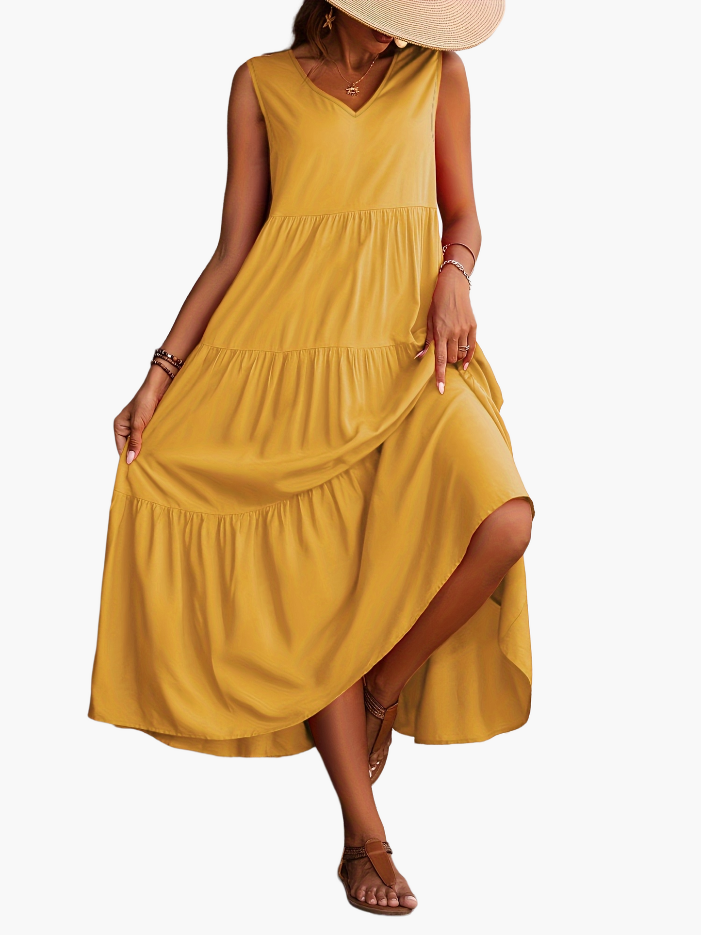 Elegante lange damesjurk met volant in casual stijl voor de zomer