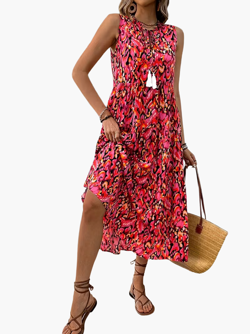 Elegancka sukienka damska bez rękawów w stylu boho na lato i wiosnę