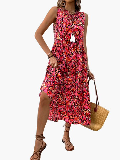 Elegancka sukienka damska bez rękawów w stylu boho na lato i wiosnę