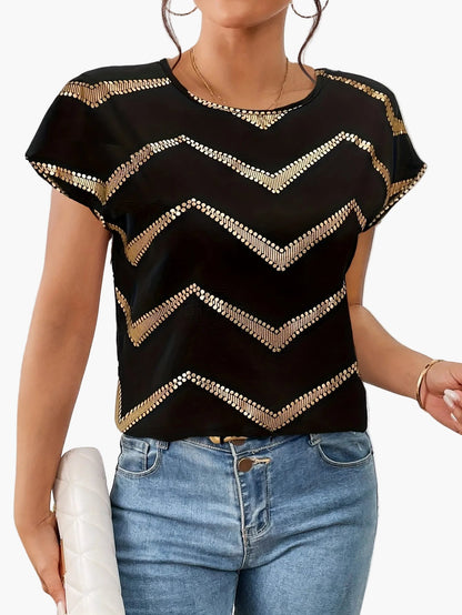 T-shirt damski w eleganckim stylu z geometrycznym wzorem na co dzień lub na wieczór