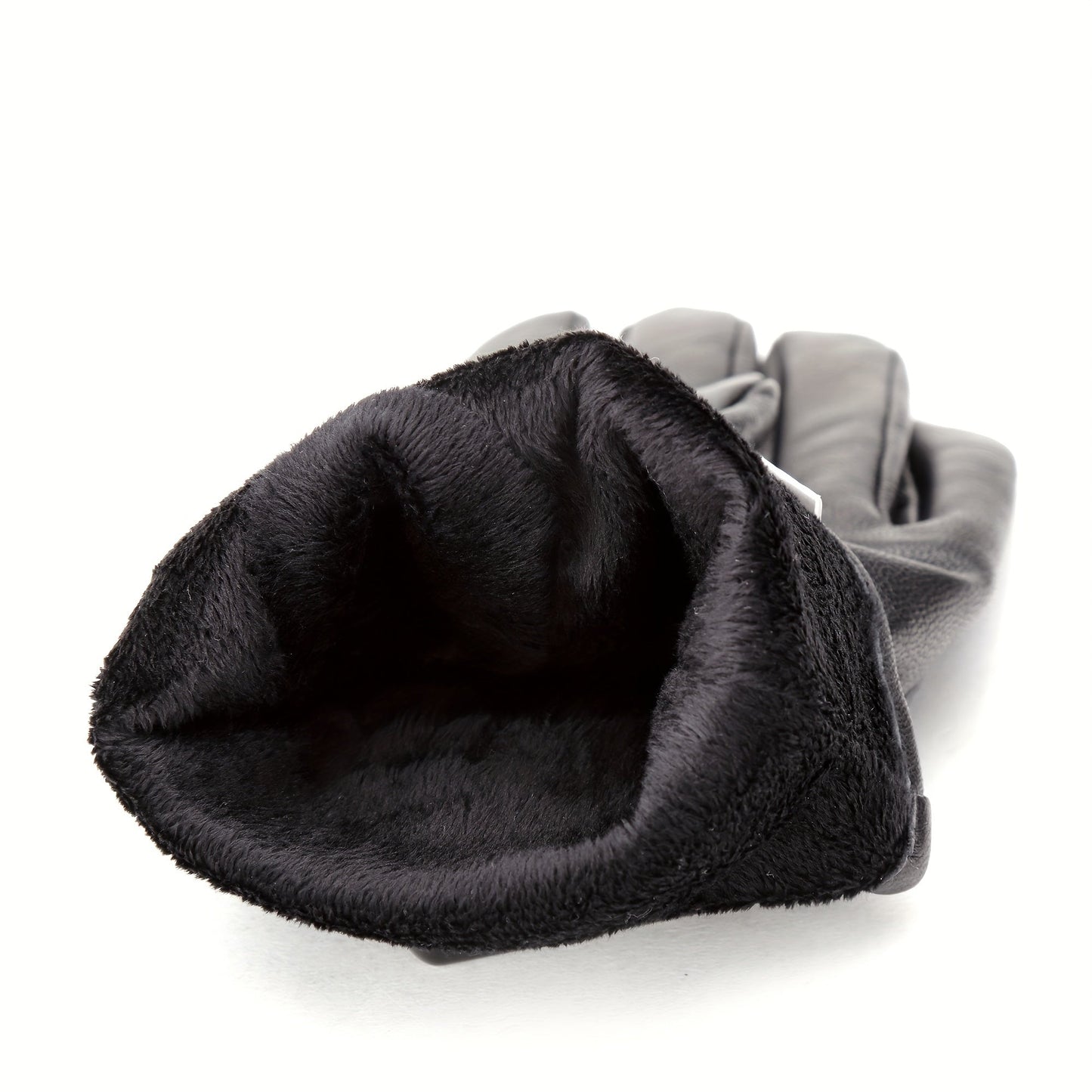 Gants noirs homme à l'aspect cuir, avec poignet élastique et bouton-pression