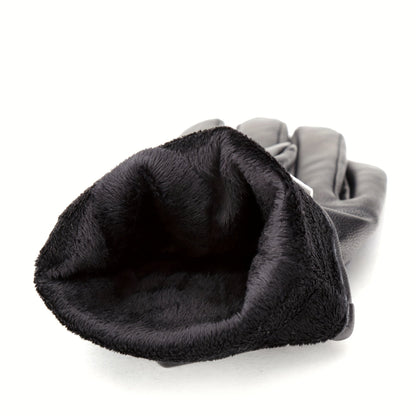 Gants noirs homme à l'aspect cuir, avec poignet élastique et bouton-pression