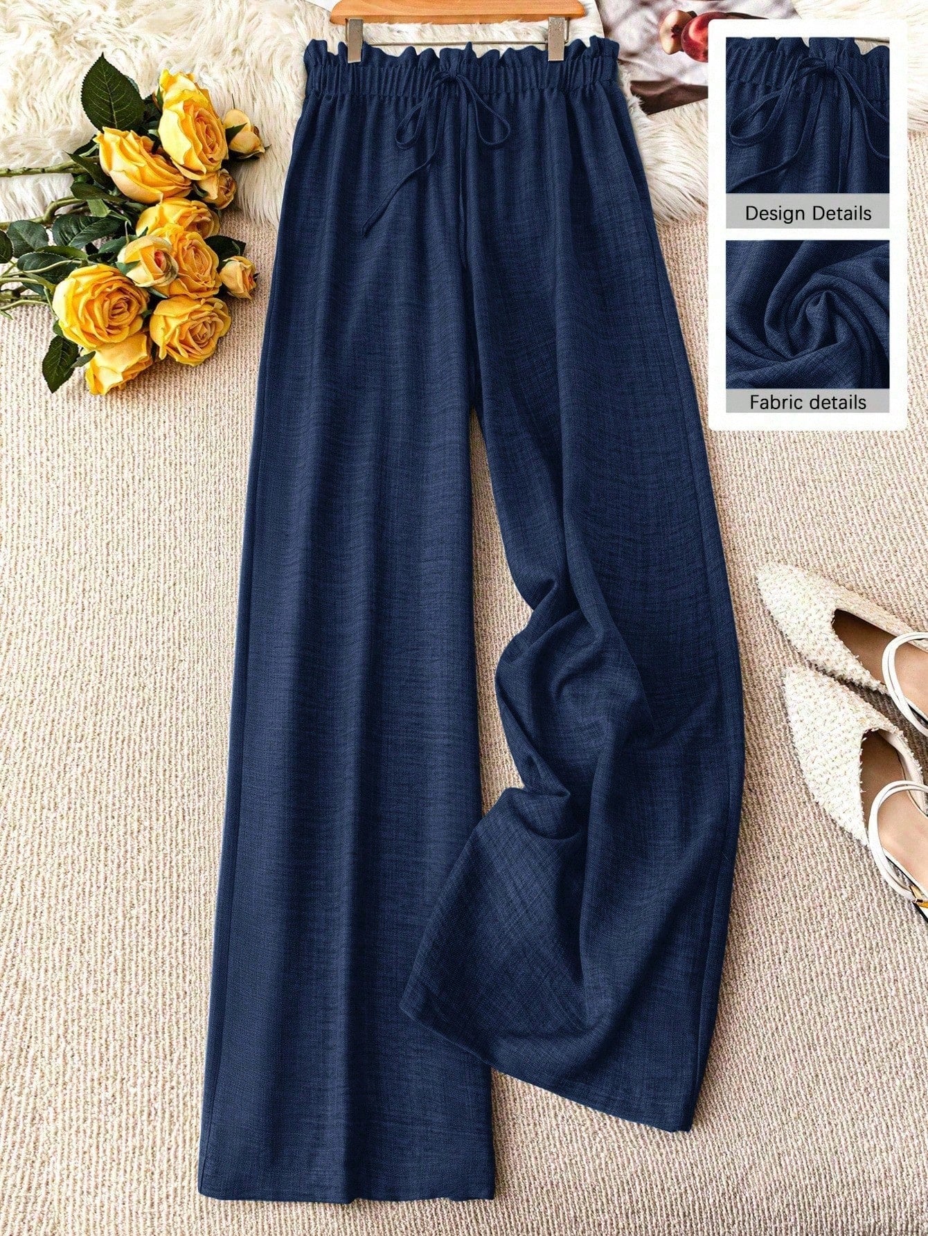 Pantalon large femme style décontracté à taille élastique – Idéal printemps et été
