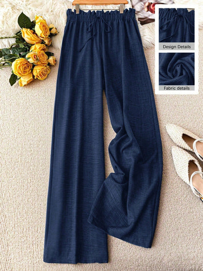 Pantalon large femme style décontracté à taille élastique – Idéal printemps et été