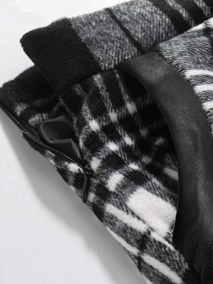 Jupe longue évasée à carreaux style écossais noir et blanc pour femme