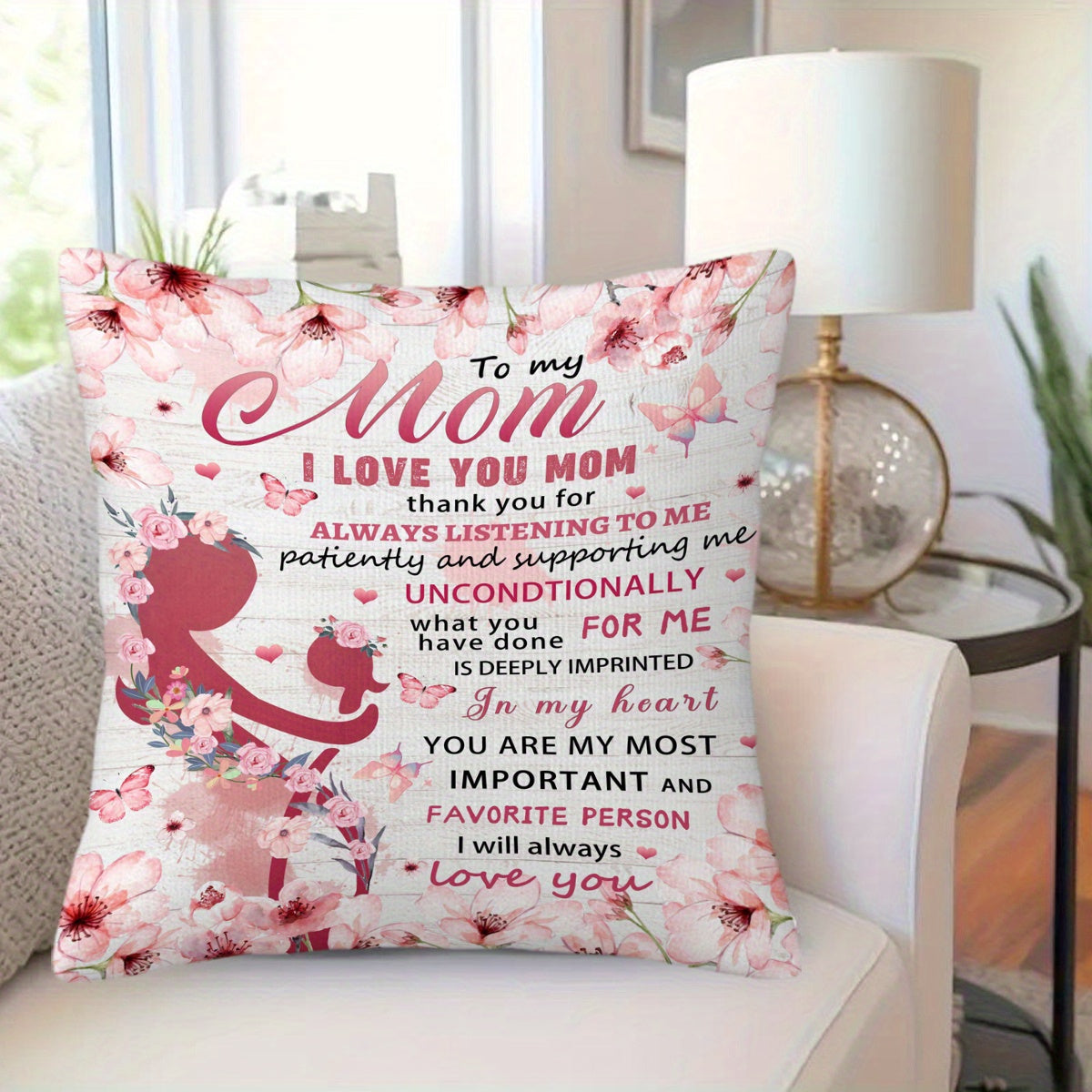 Decorative Quote Pillow for Mom – Sentimental Mother's Day Gift, Contemporary Style, for Bedroom or Living Room, Woman