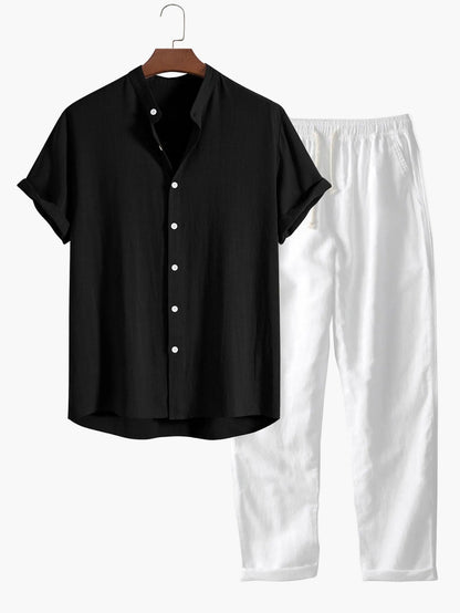 Chemise casual col mao à manches courtes pour homme – Style décontracté et élégant, idéale pour l'été et la vie quotidienne