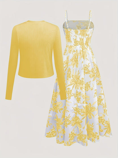 Robe Fleurie et Gilet Léger pour Femme Style Élégant et Décontracté