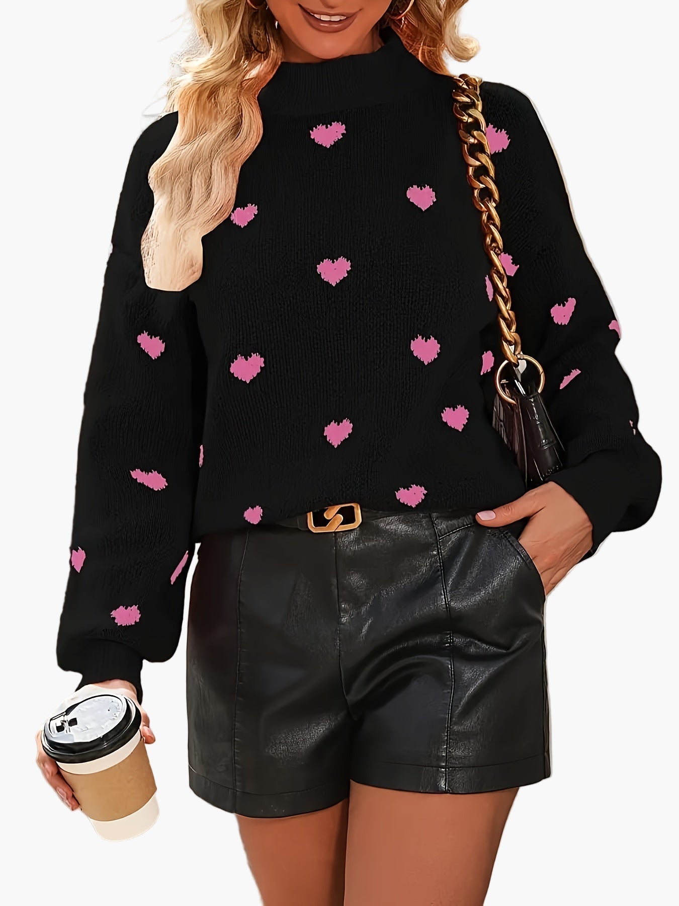 Pull Femme Élégant Motif Cœur Style Décontracté pour Sorties et Quotidien