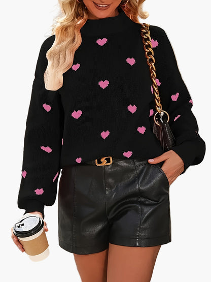 Pull Femme Élégant Motif Cœur Style Décontracté pour Sorties et Quotidien