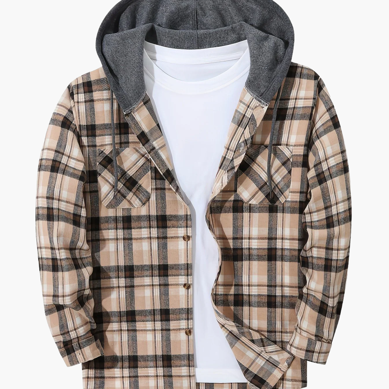 Chemise à carreaux décontractée avec capuche pour homme – Style tendance polyvalent