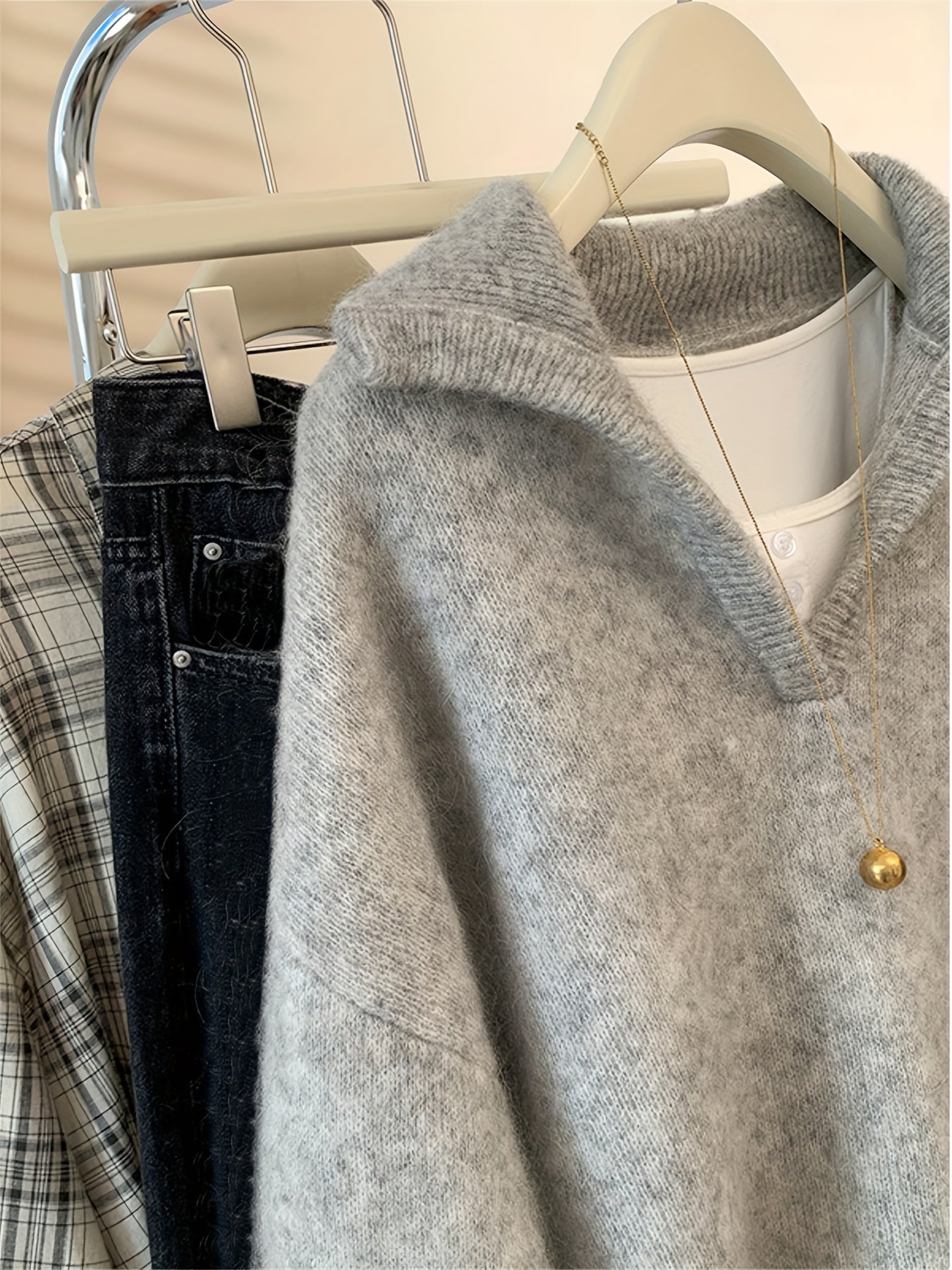 Vintage damepullover med V-hals i afslappet stil – ideel til efterår og vinter