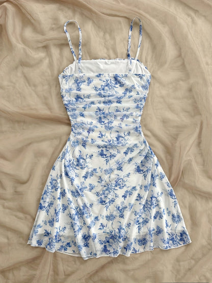 Abito estivo donna stile elegante con spalline sottili, stampa floreale per uscite e vacanze