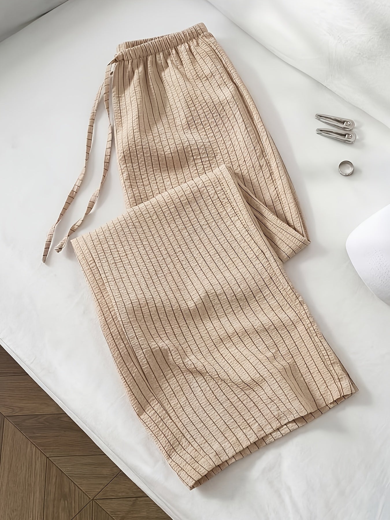 Pantalon ample décontracté à rayures verticales pour femme – Style détente et élégant