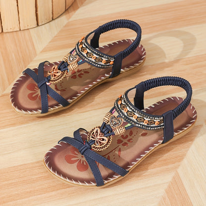 Boheme-sandaler til kvinder med pynt og ankelrem – afslappet chic stil