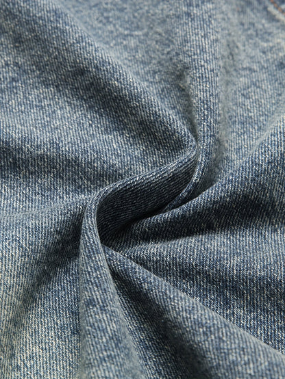 Veste sans manches en denim délavé bleu pour homme avec boutons et poches