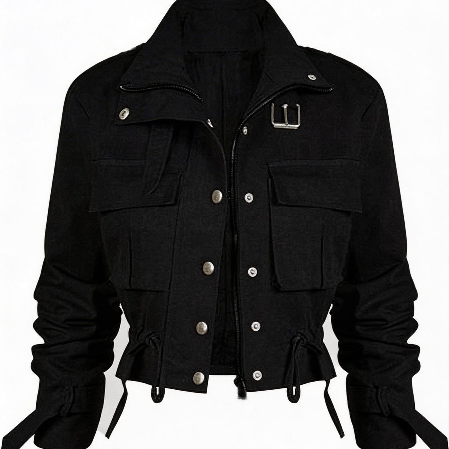 Veste Courte Cargo pour Femme à Boutons et Ceinture Boucle Couleur Unie