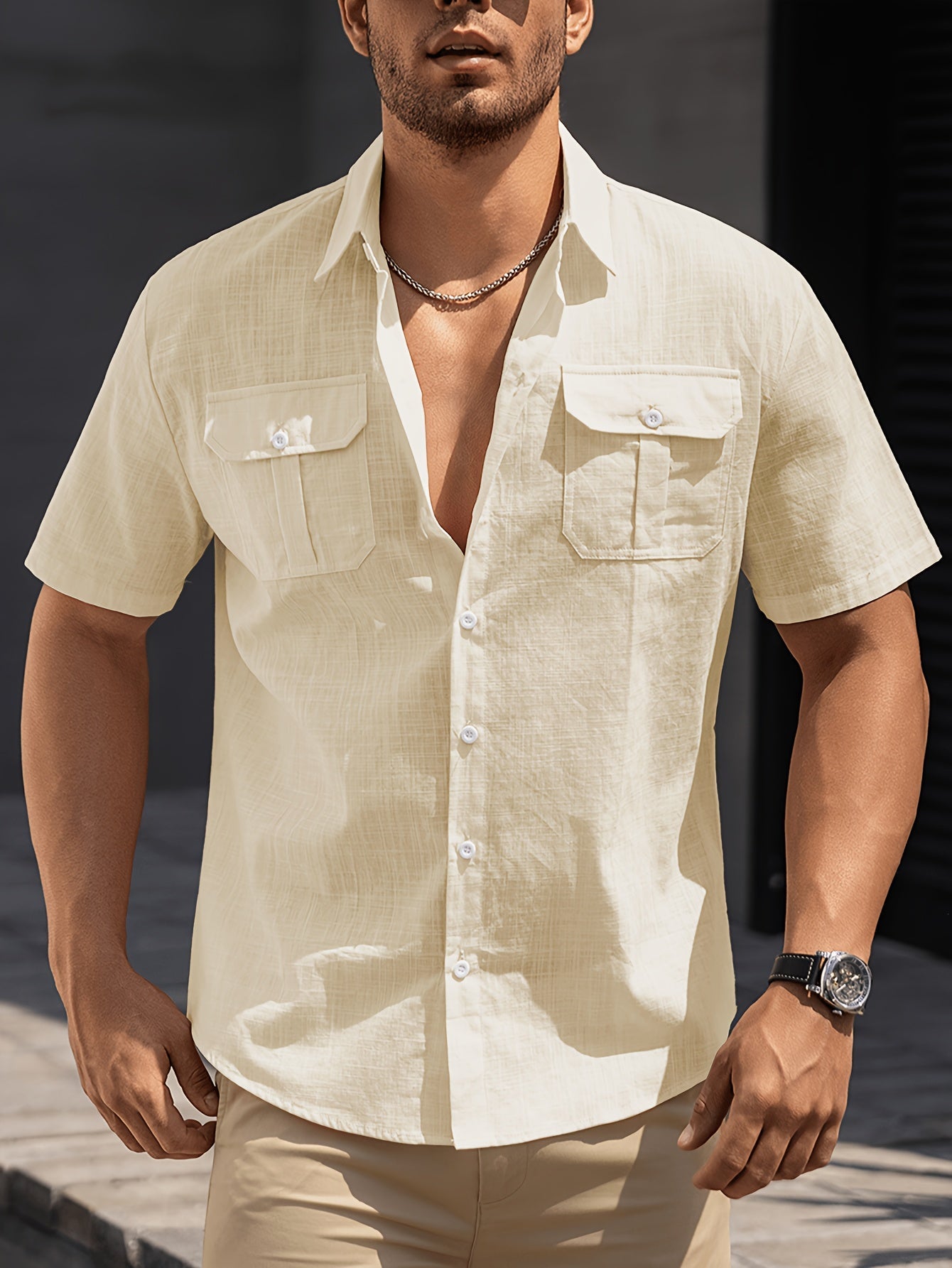 Kurzärmeliges Casual-Herrenhemd mit Taschen – ideal für Sommer und Freizeit