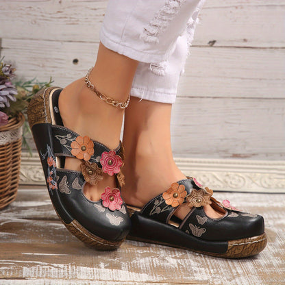 Sabots compensés bohèmes pour femme style fleuri confortable et original