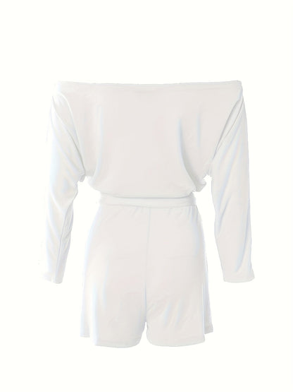 Combinaison Short Décontractée Femme Style Bardot à Manches Longues pour Été