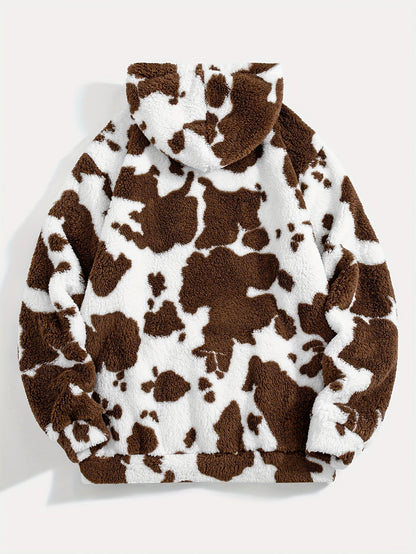 Sweat à capuche Sherpa motif peau de vache bicolore avec poche kangourou