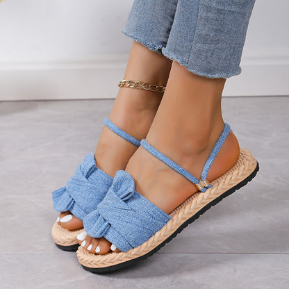 Sandales d'été pour femme à bride cheville et nœud décoratif – Style décontracté chic