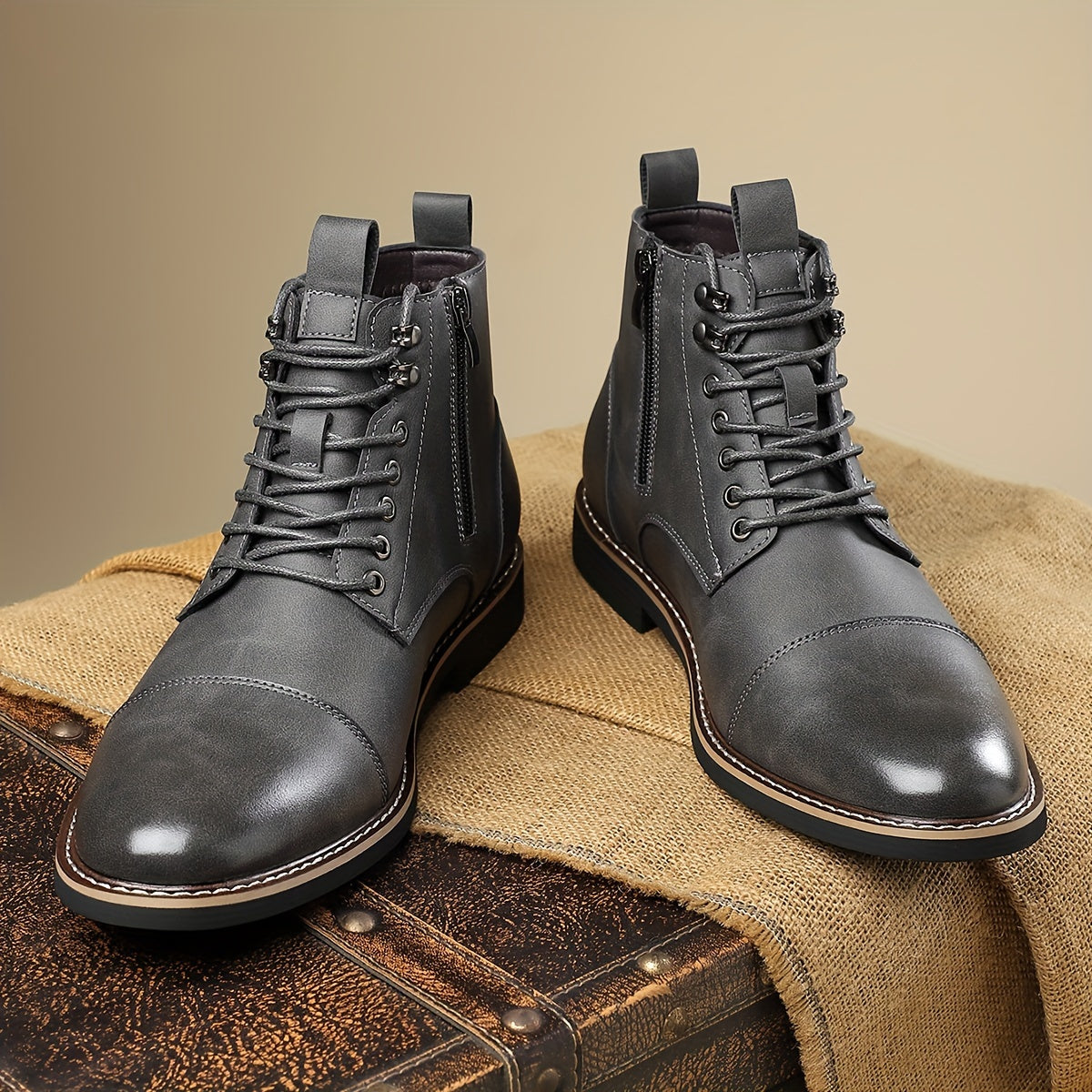 Bottes montantes homme marron lacets style décontracté chic