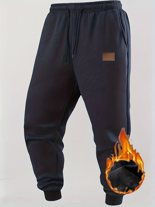 Pantalon de jogging homme doublé chaud, coupe droite, taille élastique et cordon de serrage