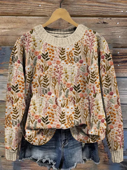 Pull Femme Style Bohème Décontracté Motif Floral Élégant