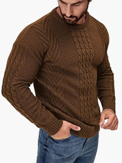 Jersey de punto trenzado para hombre estilo urbano casual – Mangas largas, elegante otoño/invierno