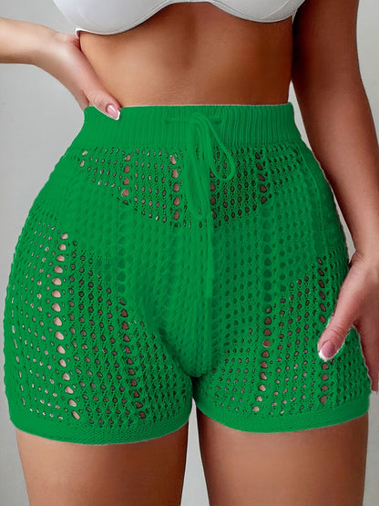 High-waisted openwork shorts for women, casual chic beach style for holidays and leisure