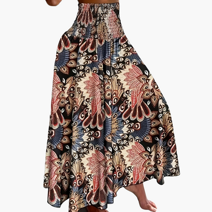 Falda larga de talle alto bohemia para mujer con estampados tropicales para el verano