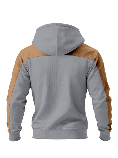 Sweat à Capuche Homme Bicolore Matelassé avec Fermeture Éclair et Poche Kangourou
