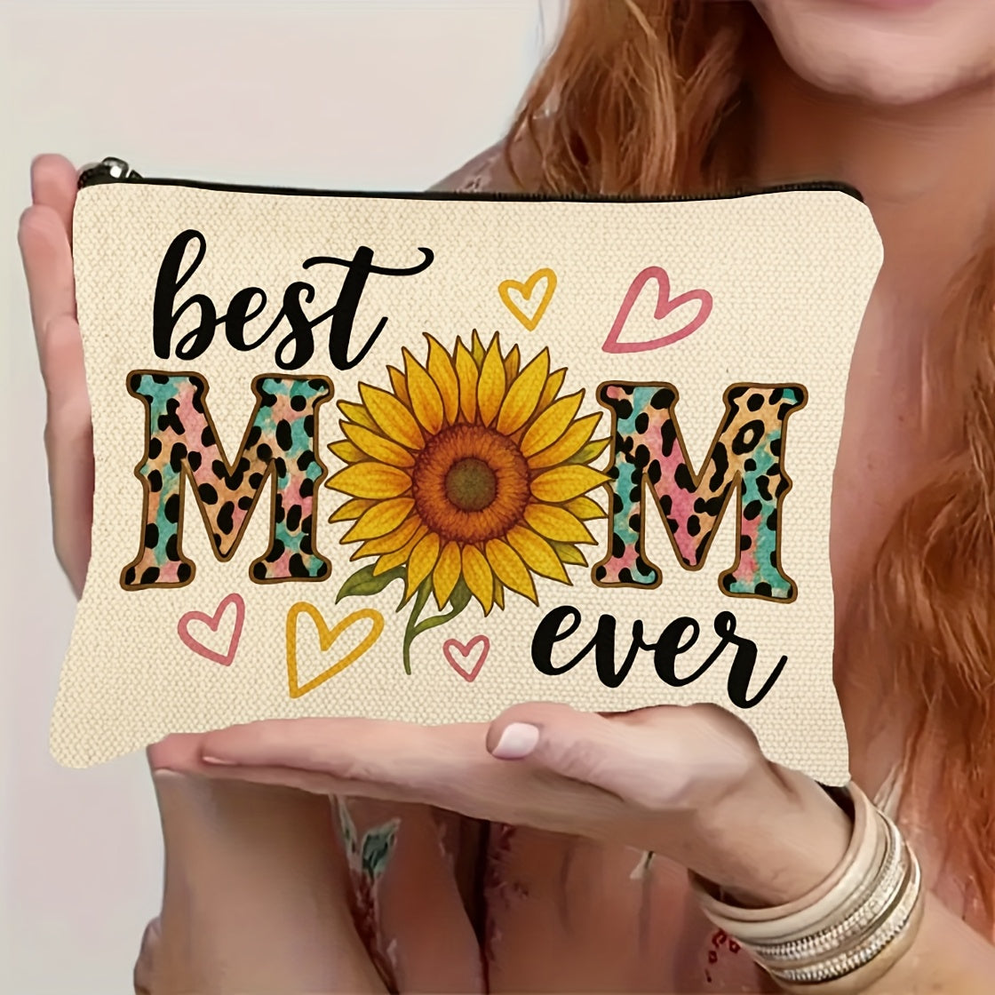 Modern Style Women's Pouch Mother's Day Gift – Best Mom Ever with Sunflower and Leopard Patterns