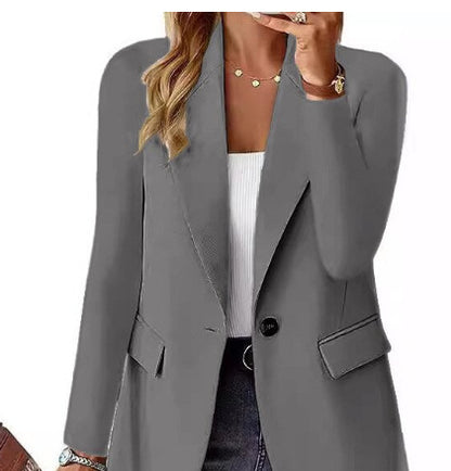 Denise – Giacca da completo in poliestere a maniche lunghe e colore uniforme per donna